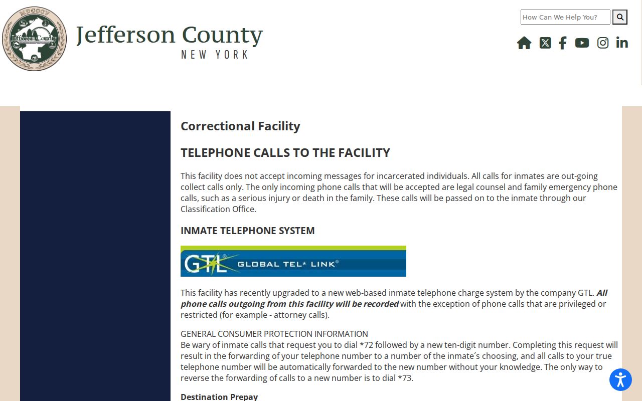 Watertown residents directory Jefferson County correctional facility information page
