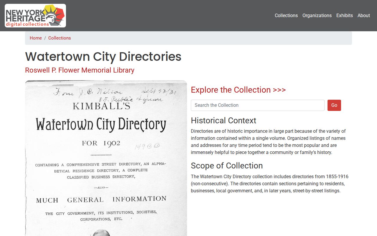 Watertown city directory collection on New York Heritage