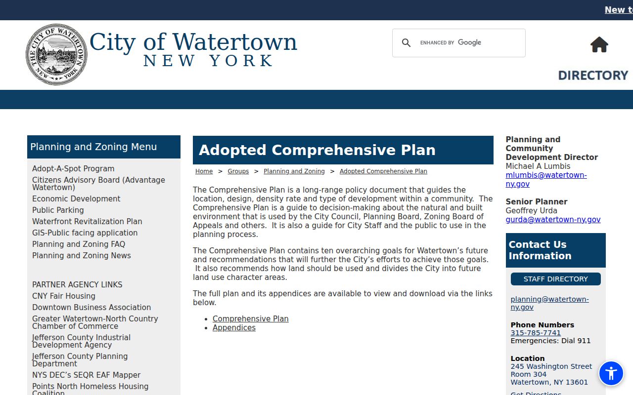 Watertown neighbors Comprehensive Plan neighborhood map context